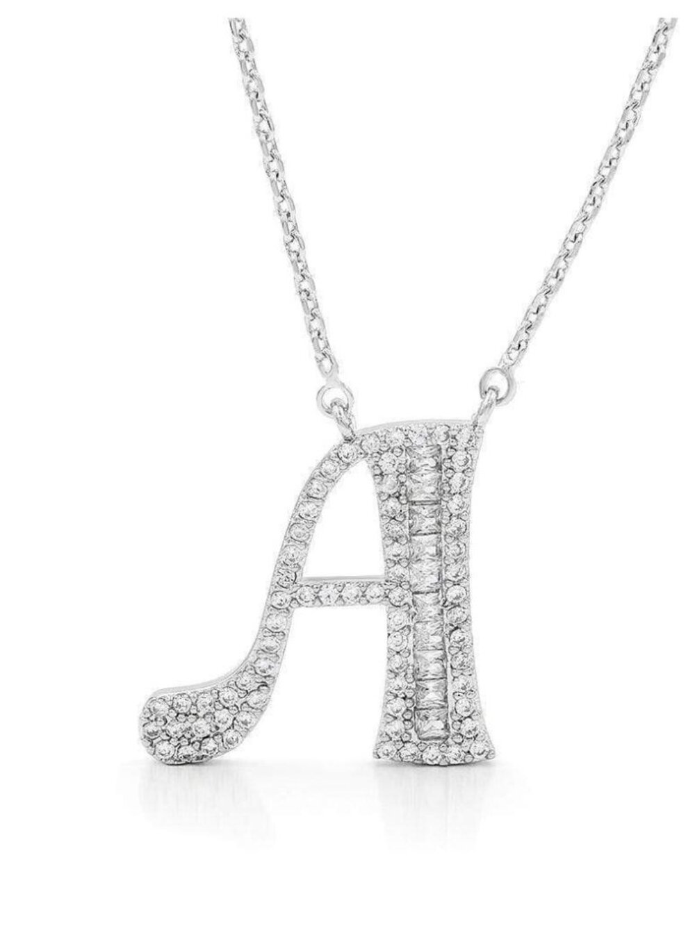 Silver Cubic Zirconia Initial Name Letter "A" Elegant Sparkling Necklace